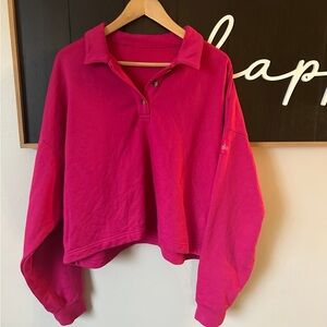 ALO Yoga Cropped Polo Sweatshirt in Bright Pink